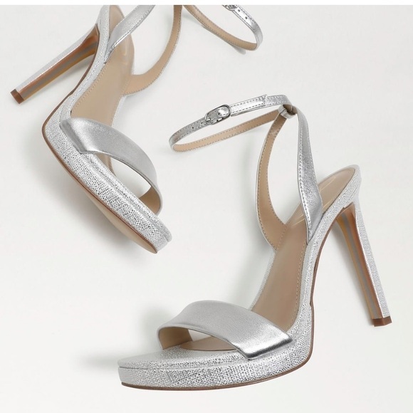 Sam Edelman Jade soft silver leaf ankle strap sandals Sz 10.5 heels new - Picture 1 of 13